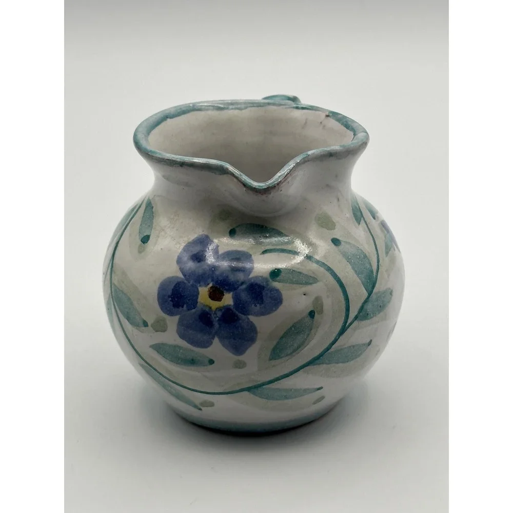 Hand Painted Blue Floral Portuguese Pottery Small Pitcher Creamer